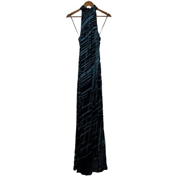 Andrea Polizzi for Rex Lester High Neck Velvet Silk Blend Teal Y2K Maxi Dress 8 - Picture 6 of 9